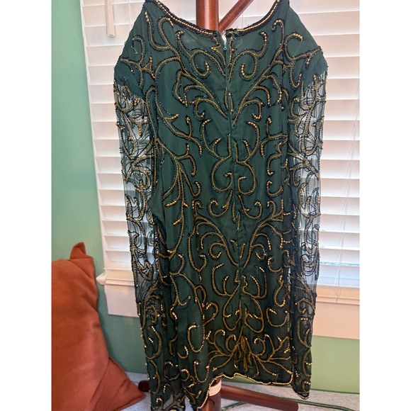 Stenay Dresses & Skirts - Vintage Stenay Dress Womens XL Green Silk Beaded Gold Black Formal Evening 80s